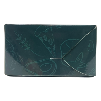 Lateral da embalagem retangular personalizada mostrando o fechamento por travas laterais.