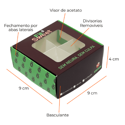 Embalagem Multiuso Para Doces C/ Visor Vazado (9 x 9 x 4 cm) Personalizado