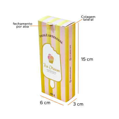Embalagem personalizada 6x3x15 cm para picolé e sobremesas geladas â Multicaixasnet.