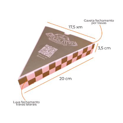 Embalagem Pizza Fatia Gaveta Delivery Triangular (17,5 x 3,5 x 20 cm) Personalizada