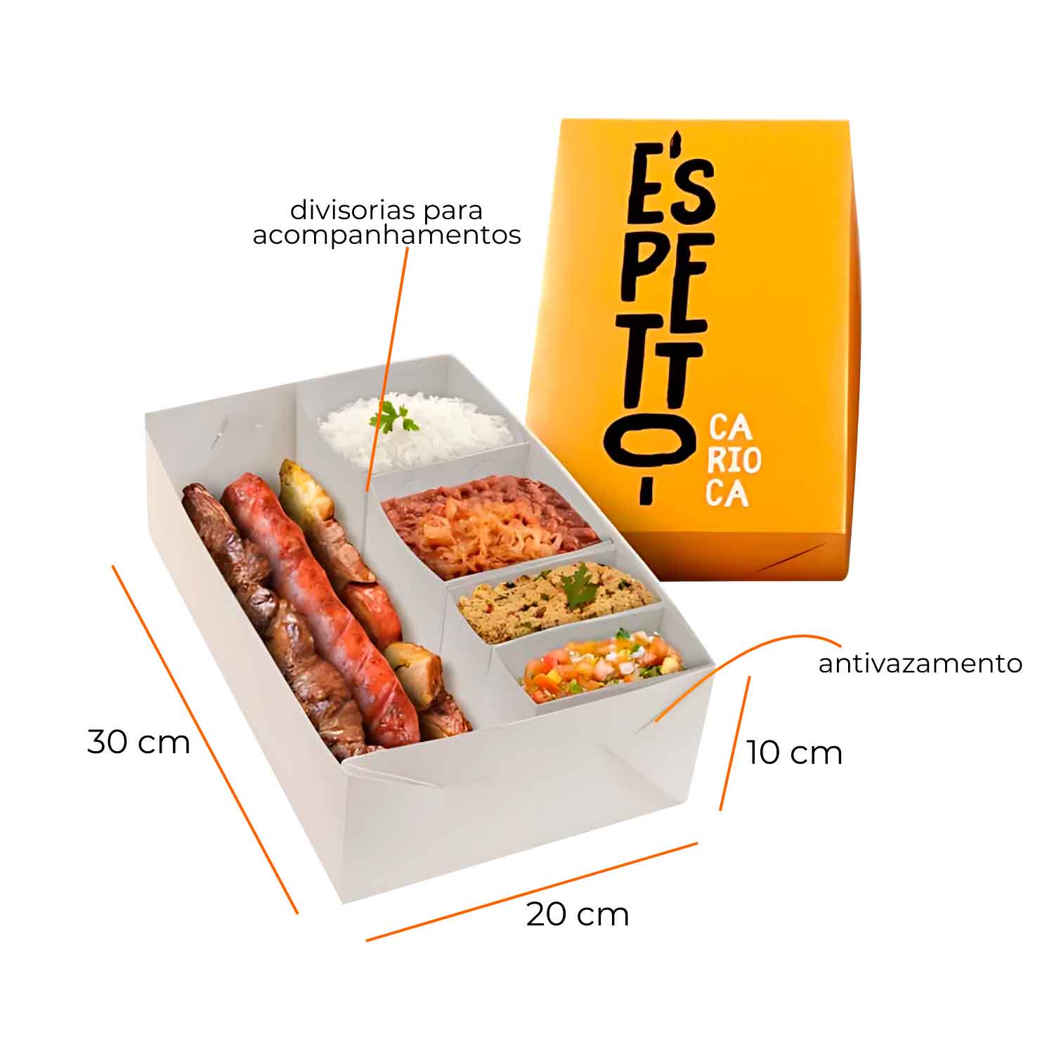 Embalagem para Espetinho Delivery com Guarnições (30x20x10 cm) Personalizada
