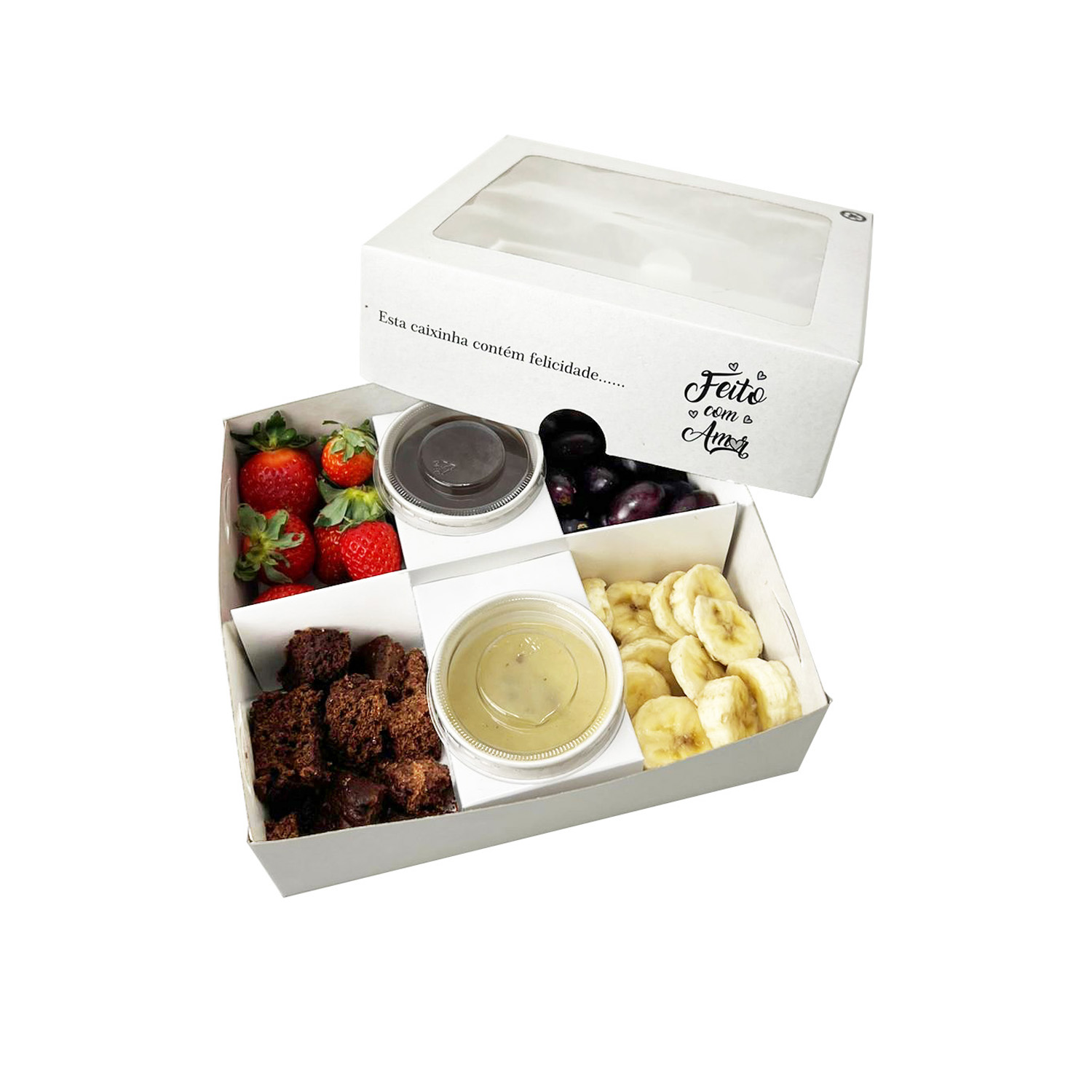 Embalagem para Fondue c/ Divisória e Visor Vazado (20 x 18 x 6 cm) Personalizada