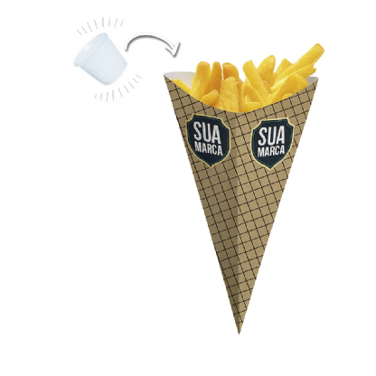 Cone Grande com Suporte de Molho para Fritas Personalizado