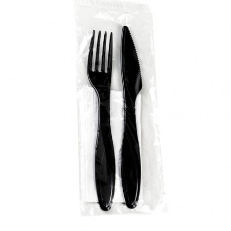 kit talher master refeição (garfo + faca + guardanapo) - 150 unidades
