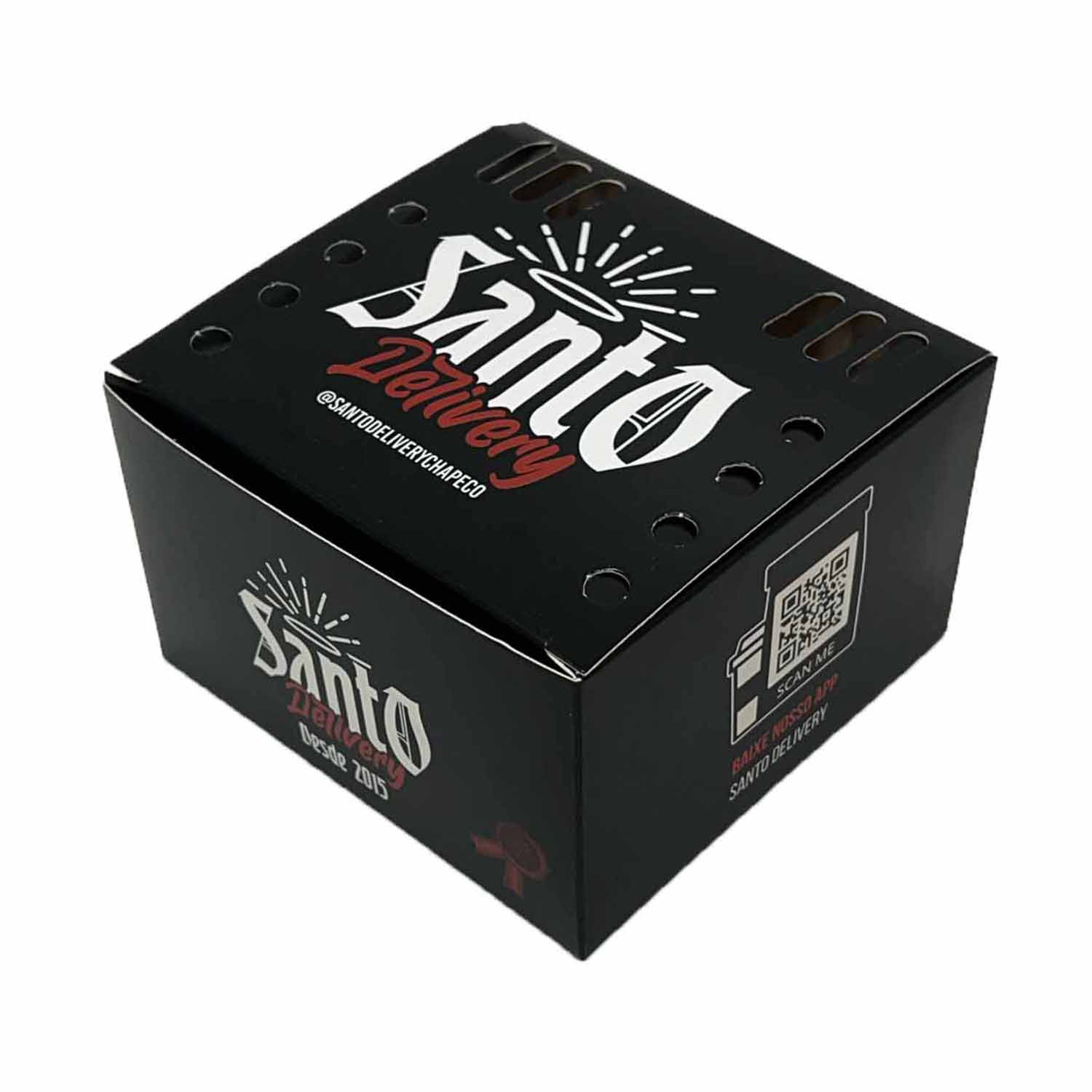 Embalagem para lanche, Frituras e porções com respiro (12,4 x 12 x 7,5 cm) Personalizada
