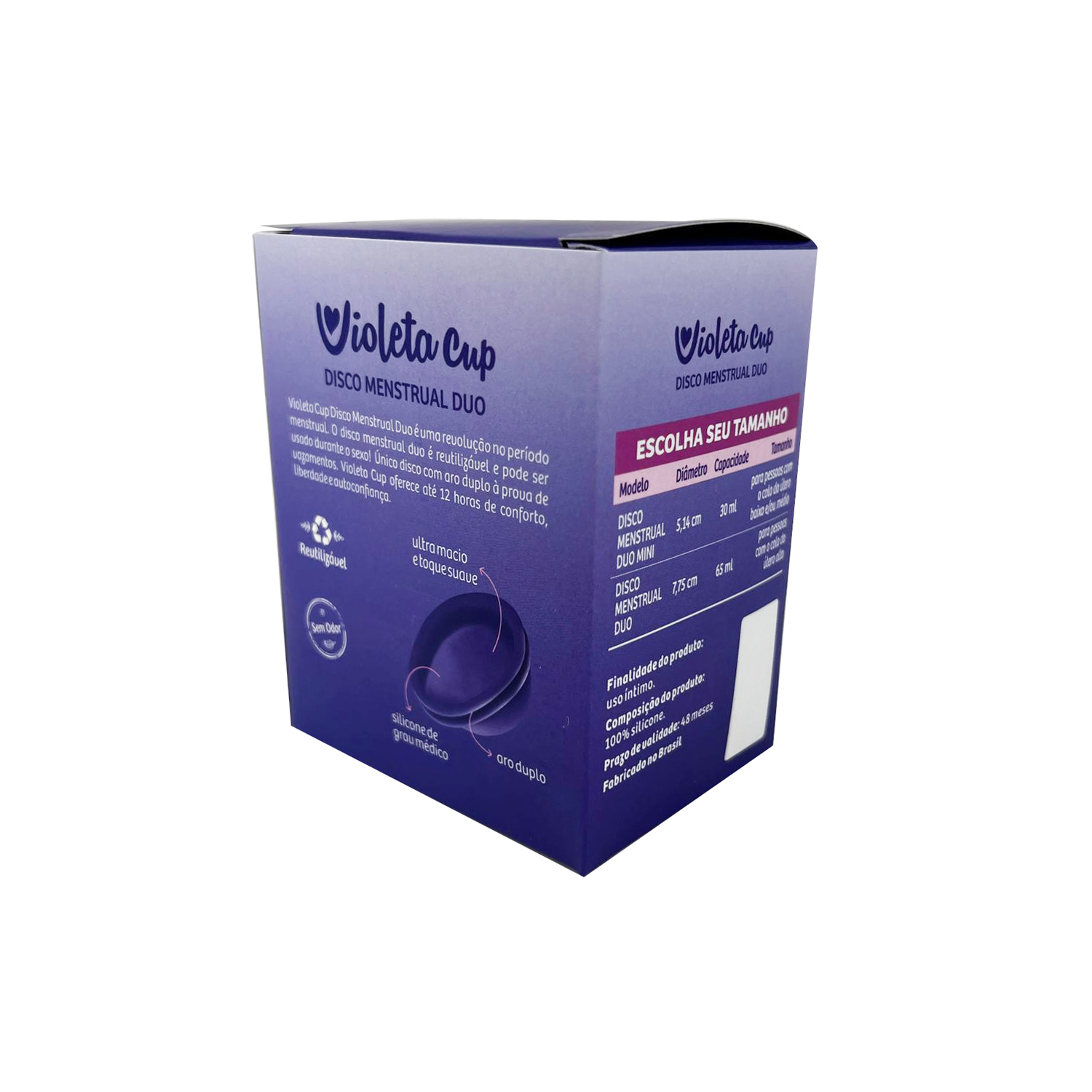 Embalagem pata Coletor Mentrual Disco (14 x 9 x 15 cm) Personalizada