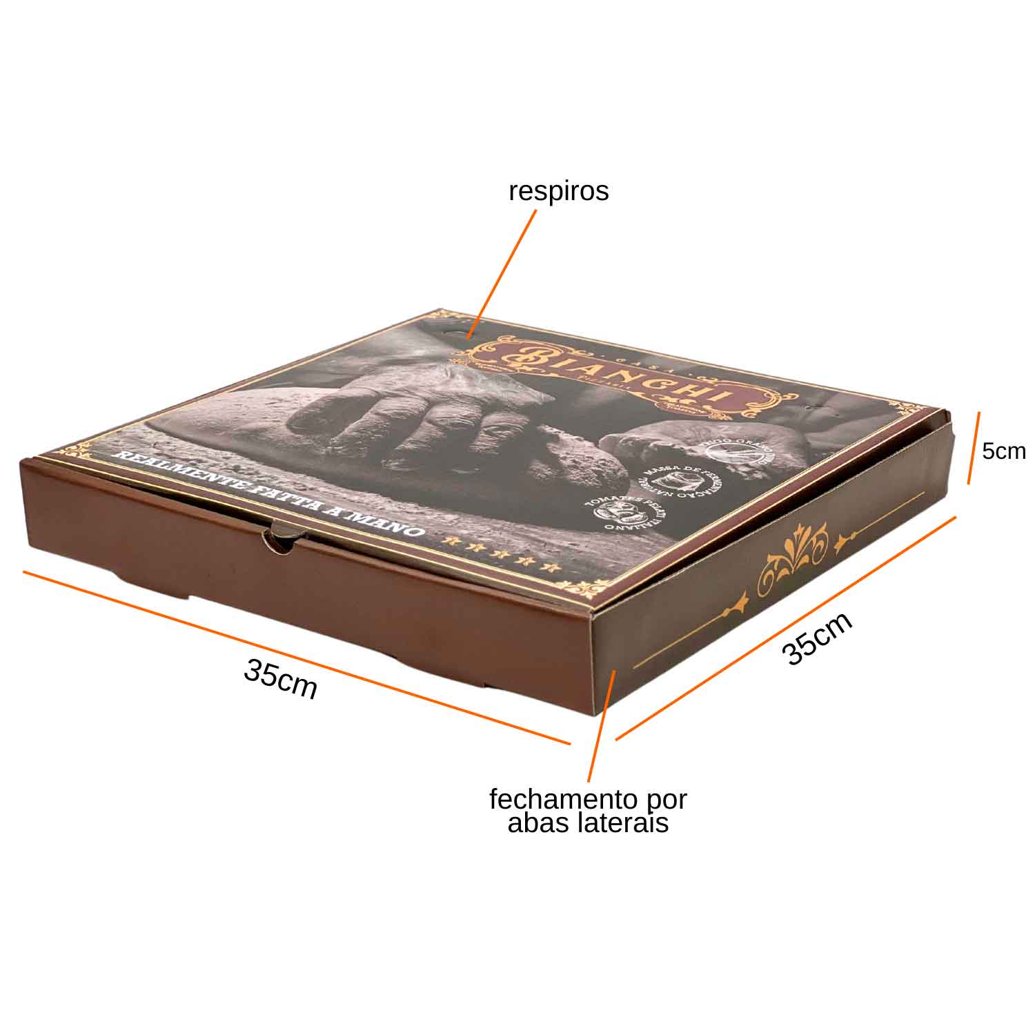 Caixa Pizza quadrada (35 x 35 x 5 cm) empastada e conjugada Personalizada