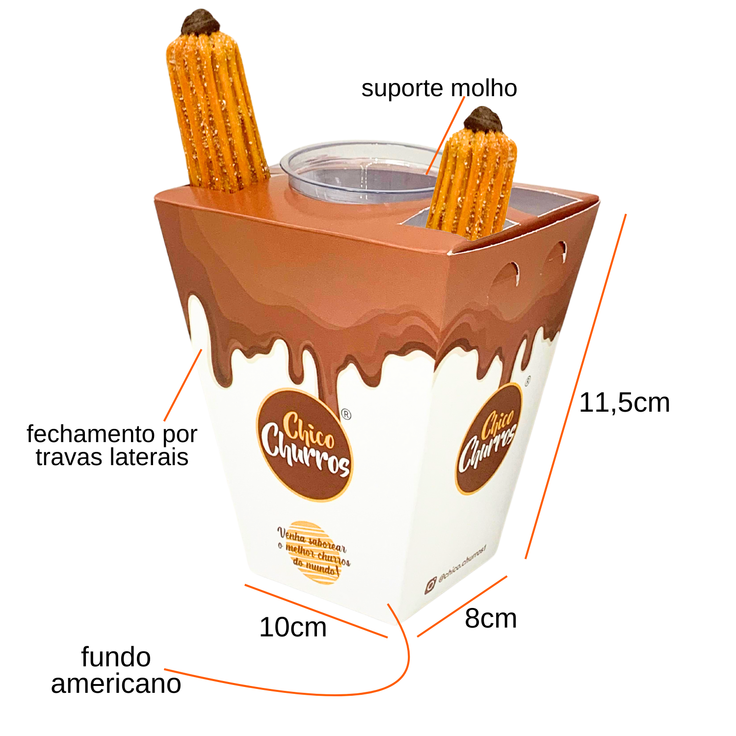 Embalagem para Churros c/ Porta Molho ( 10 x 8 x 11,5 cm ) Personalizada
