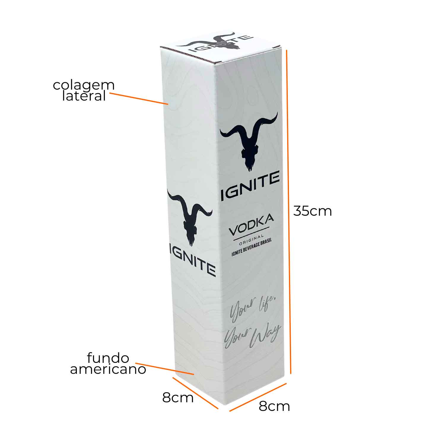 Embalagem Empastada para Garrafa de Vodka (8 x 8 x 35 cm) Personalizada
