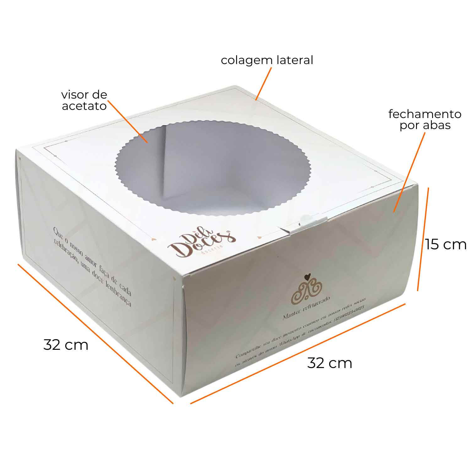 Embalagem para Bolo c/ abertura lateral 2,5kg (32 x 32 x 15 cm) Personalizado
