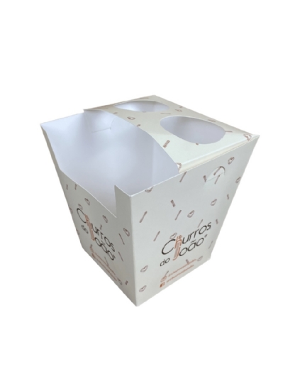 Embalagem para Churros Espanhol c/ 2 Porta Molho (8 x 11,5 x 12 cm) Personalizada