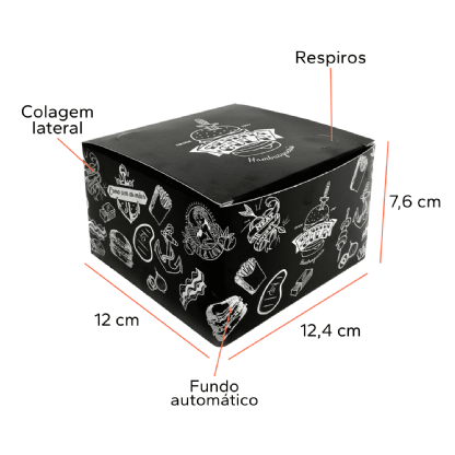 Embalagem Lanche Gourmet (12,4 x 12 x 7,6 cm) Personalizada