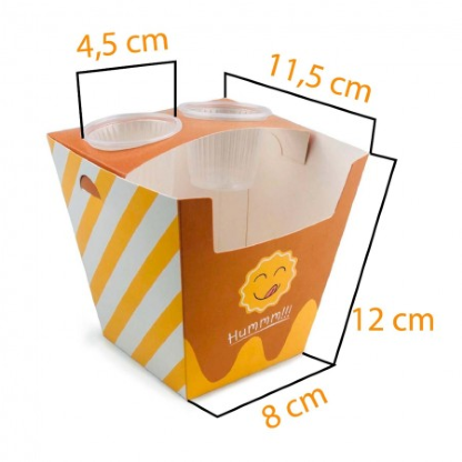 Embalagem para Churros Espanhol c/ 2 Porta Molho (8 x 11,5 x 12 cm) Personalizada