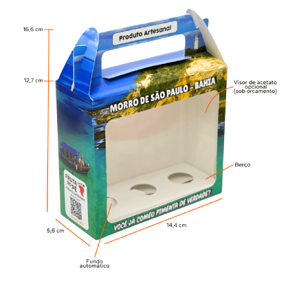 Embalagem Maleta Para Produtos Artesanais c/ Berço e Visor Vazado (14,4 x 5,6 x 12,7 cm) Personalizado