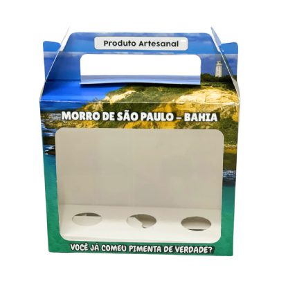 Embalagem Maleta Para Produtos Artesanais c/ Berço e Visor Vazado (14,4 x 5,6 x 12,7 cm) Personalizado
