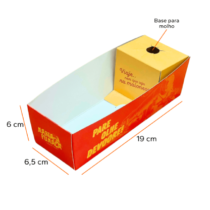 Embalagem para Porções c/ base molho (19 x 6,5 x 6 cm) Personalizada