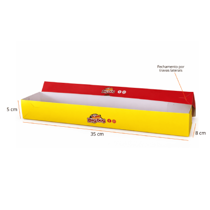 Embalagem Caixa Baguete Hot Dog (35 x 8 x 5 cm) c/ tampa Delivery Personalizada