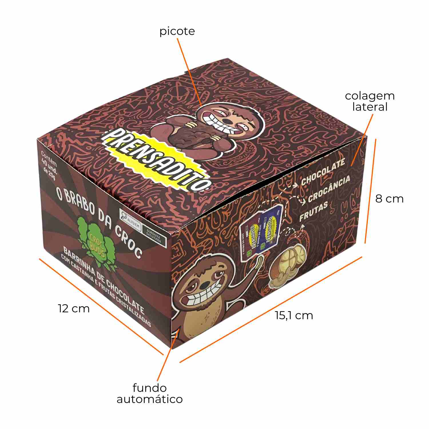 Embalagem display expositora para barrinha de chocolate (12 x 15,1 x 8 cm) Personalizada