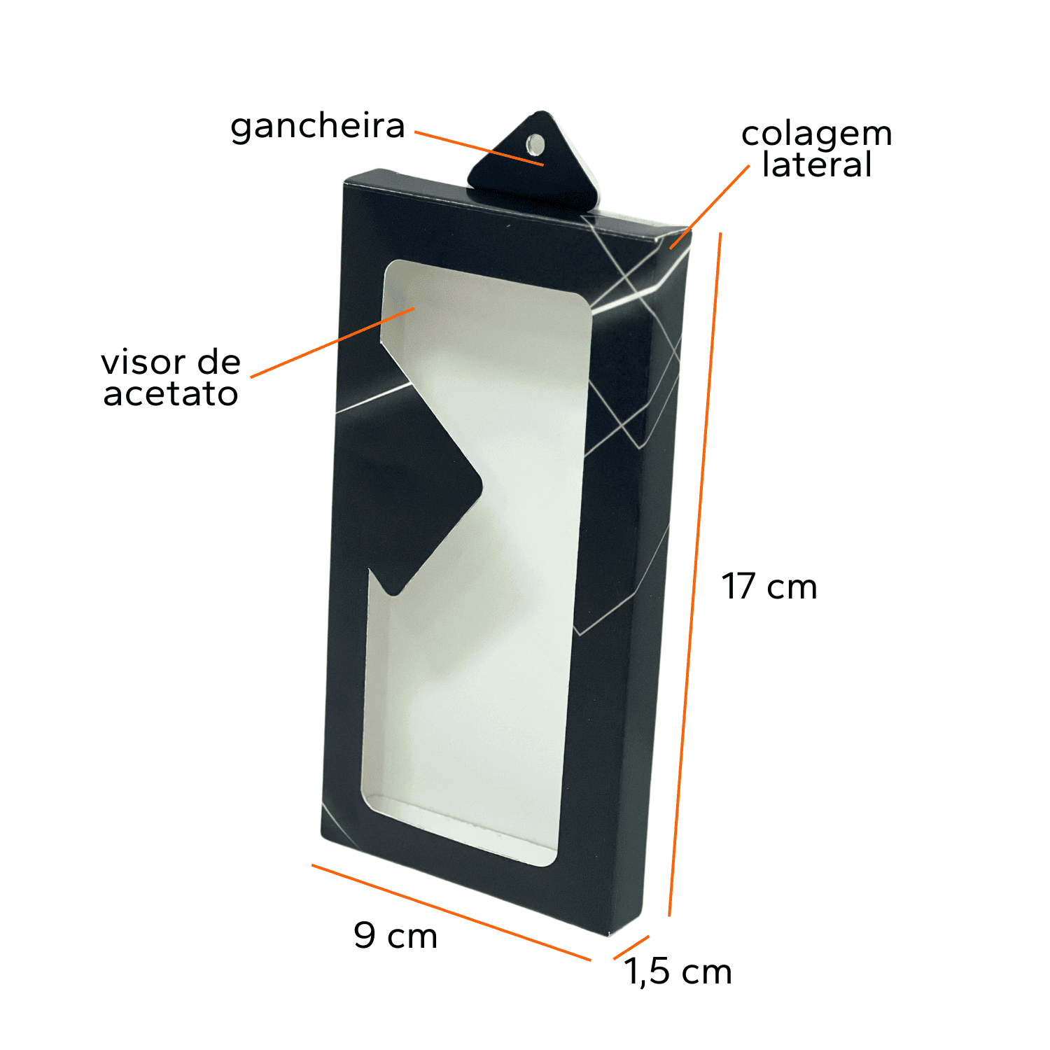 Embalagem Para Capinha de Celular c/ Visor de Acetato (9 x 1,5 x 17 cm) - 100 Unidades
