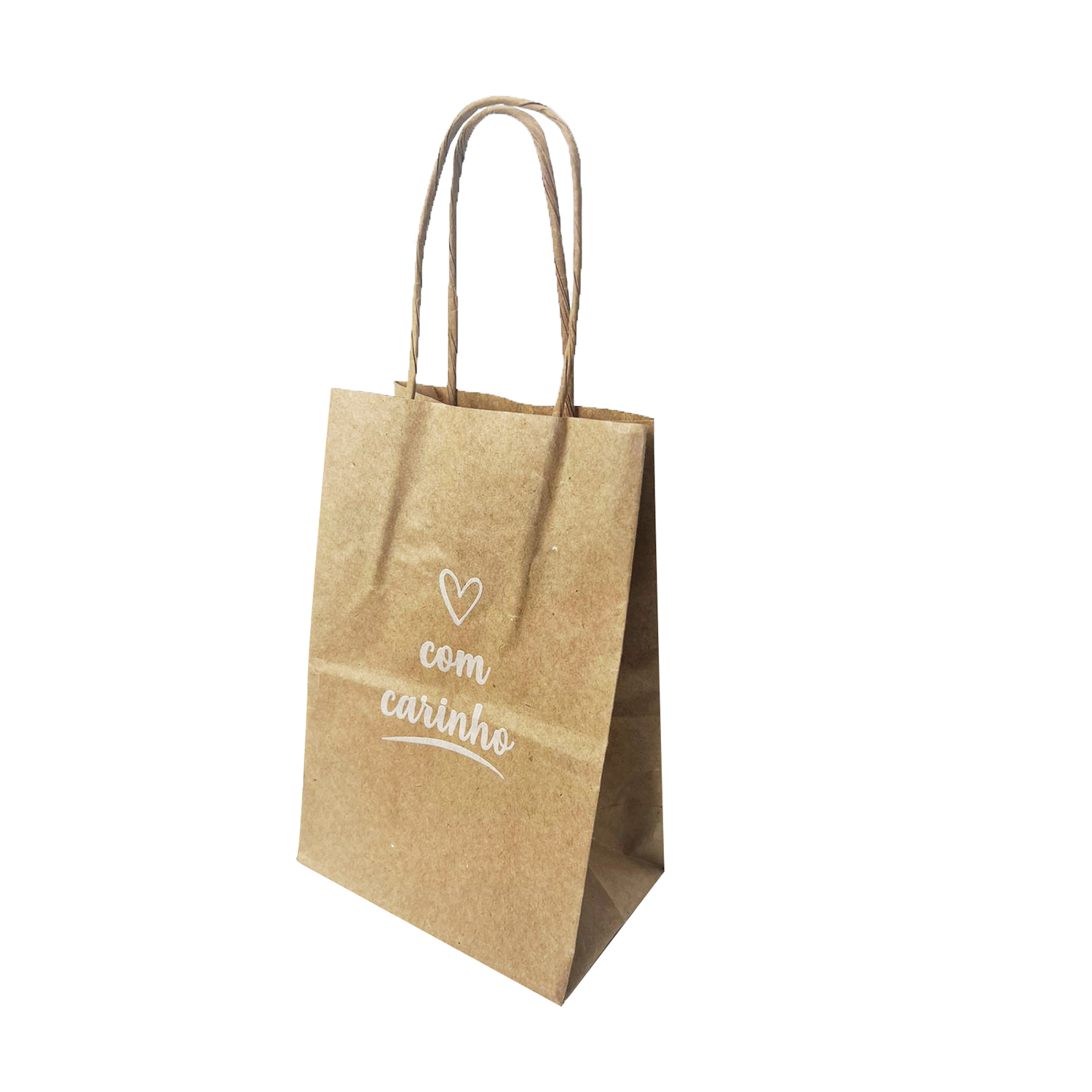 Sacola Kraft Pequena (12 x 8 x 18 cm) Com Carinho - 100 Unidades