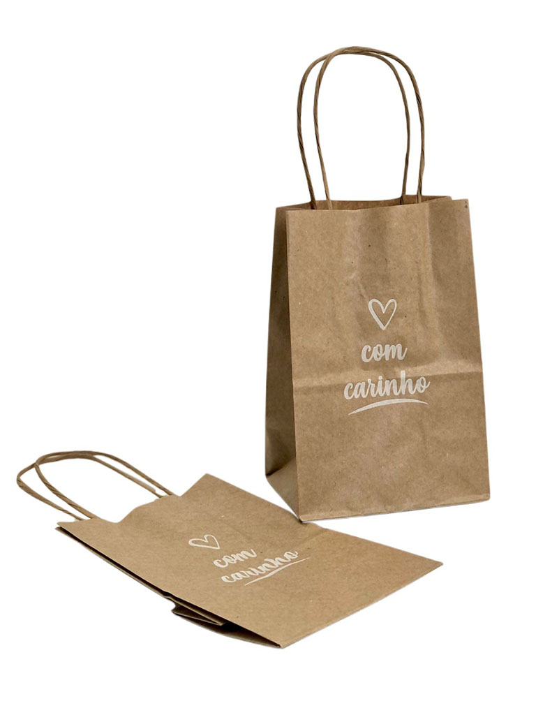 Sacola Kraft Pequena (12 x 8 x 18 cm) Com Carinho - 100 Unidades