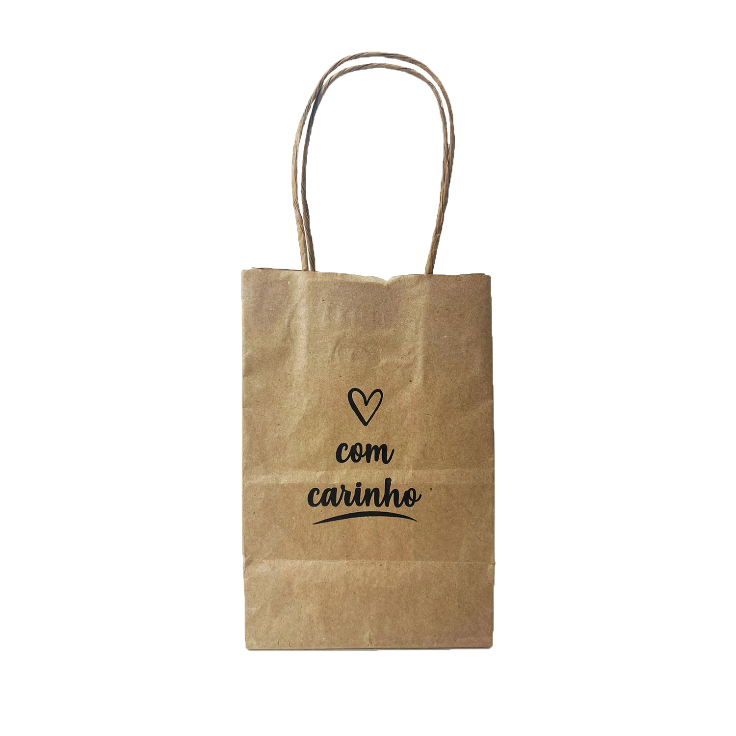 Sacola Kraft Pequena (12 x 8 x 18 cm) Com Carinho - 100 Unidades