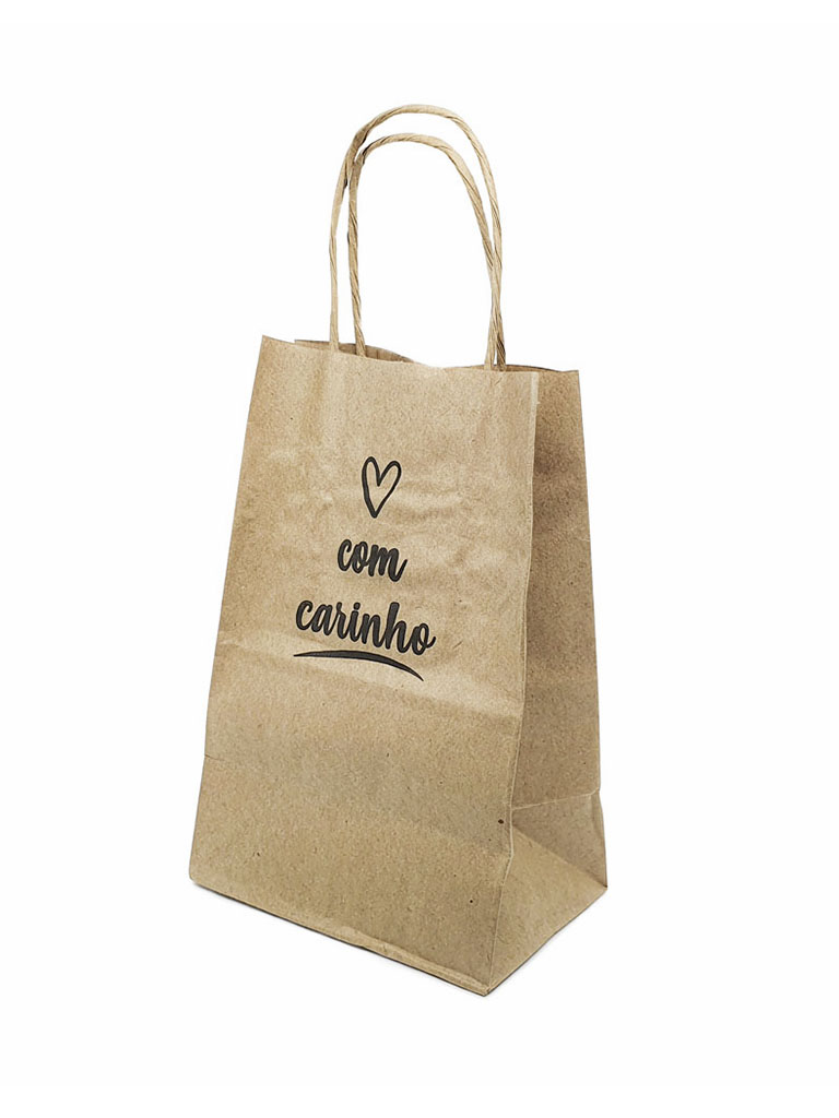 Sacola Kraft Pequena (12 x 8 x 18 cm) Com Carinho - 100 Unidades