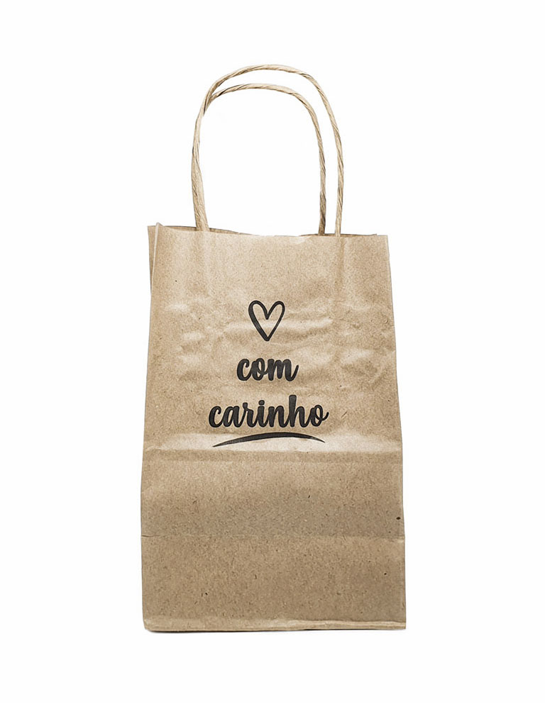 Sacola Kraft Pequena (12 x 8 x 18 cm) Com Carinho - 100 Unidades