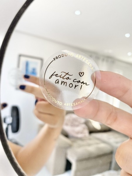 Lacre Etiqueta transparente Redonda (3,5 cm) c/ HotStamp 1 cor Personalizada