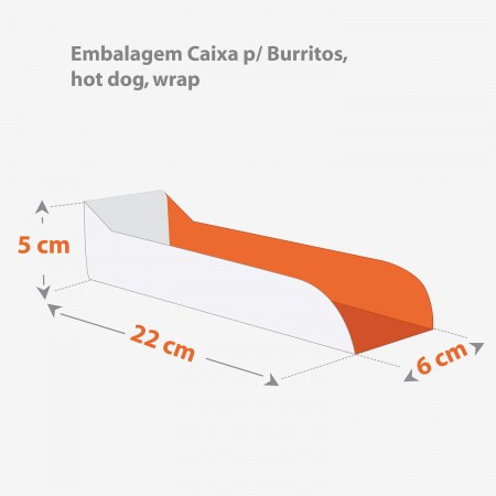 Embalagem Caixa p/ Burritos, Shawarma, Hot Dog, Wrap (22 x 6 x 5 cm) - 100 Unidades