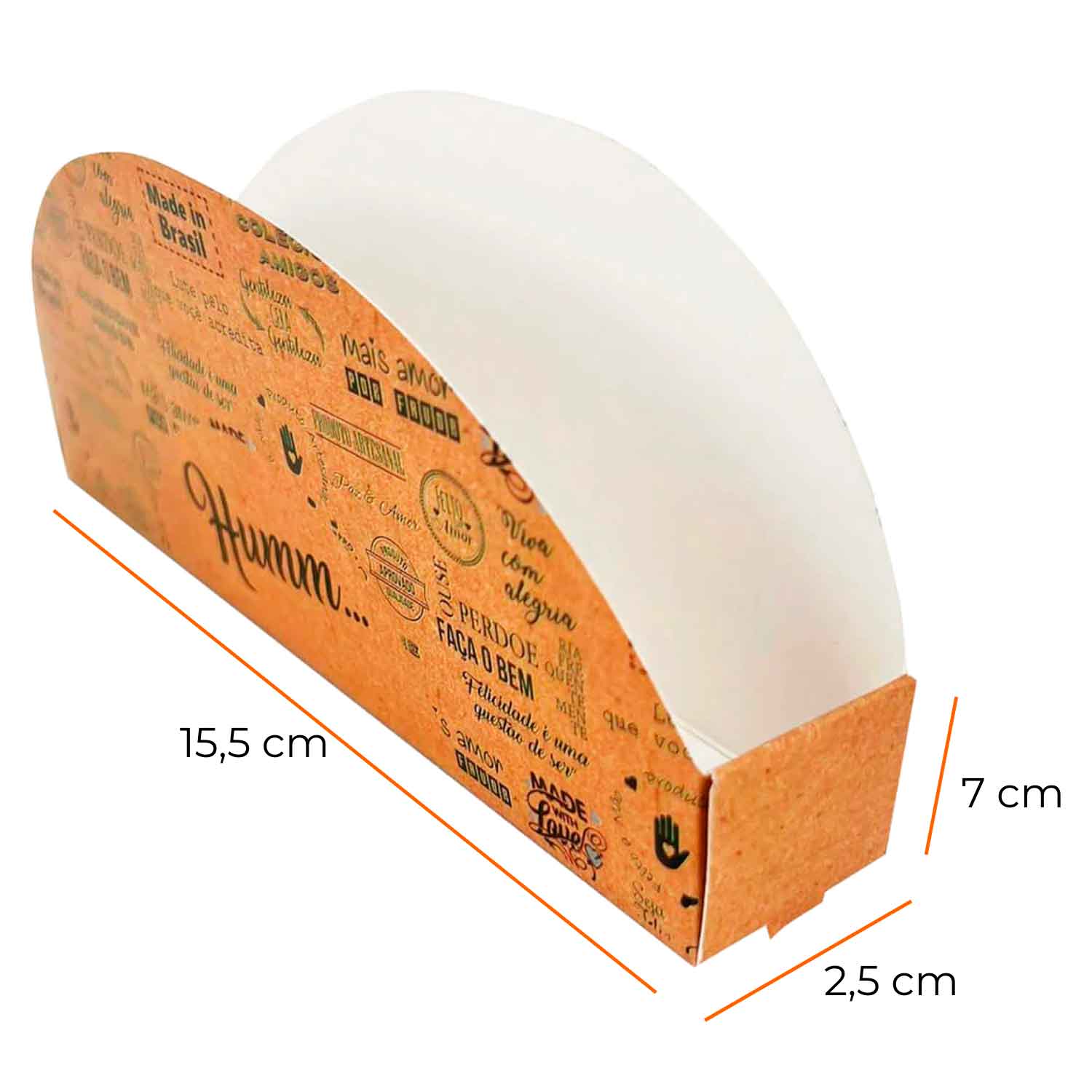 Embalagem Caixa para Tacos, Tapioca, Wafle (15,5 X 2,5 X 7 cm) - 100 unidades