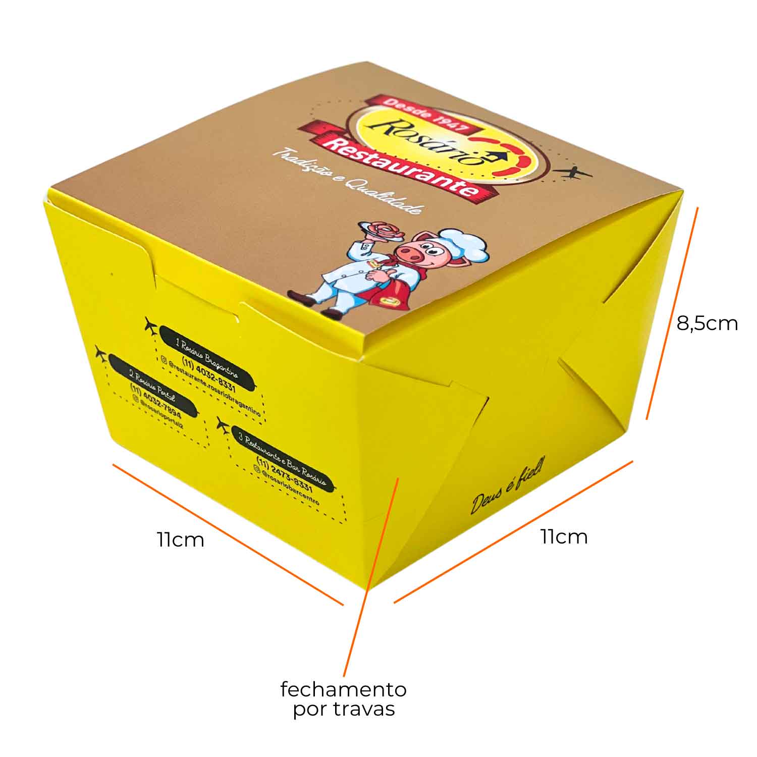 Embalagem para hamburguer, lanches ou pequenas porções (11 x 11 x 8,5 cm) Personalizada