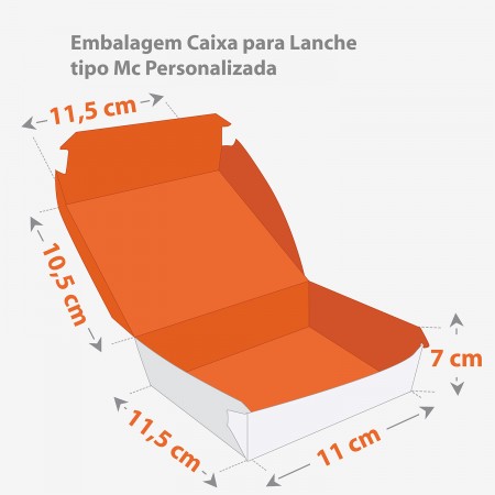 Embalagem Caixa para Lanche tipo Mc (11,5 x 11 x 7 cm) Personalizada