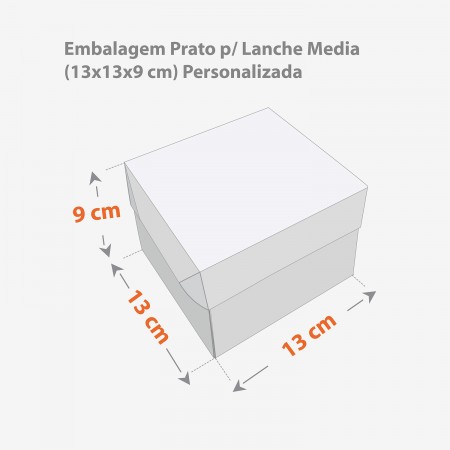 Embalagem Prato p/ Lanche Media (13 x 13 x 9 cm) Personalizada