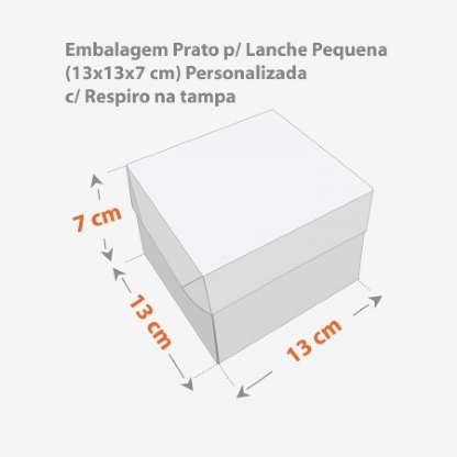 Embalagem Prato p/ Lanche Pequena c/ Respiro na tampa (13 x 13 x 7 cm) Personalizada