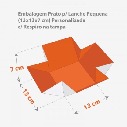 Embalagem Prato p/ Lanche Pequena c/ Respiro na tampa (13 x 13 x 7 cm) Personalizada