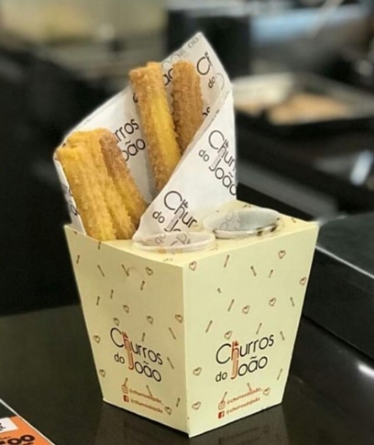 Embalagem para Churros Espanhol c/ 2 Porta Molho (8 x 11,5 x 12 cm) Personalizada