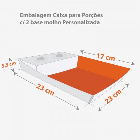 Embalagem Caixa para Porções c/ 2 base molho Personalizada
