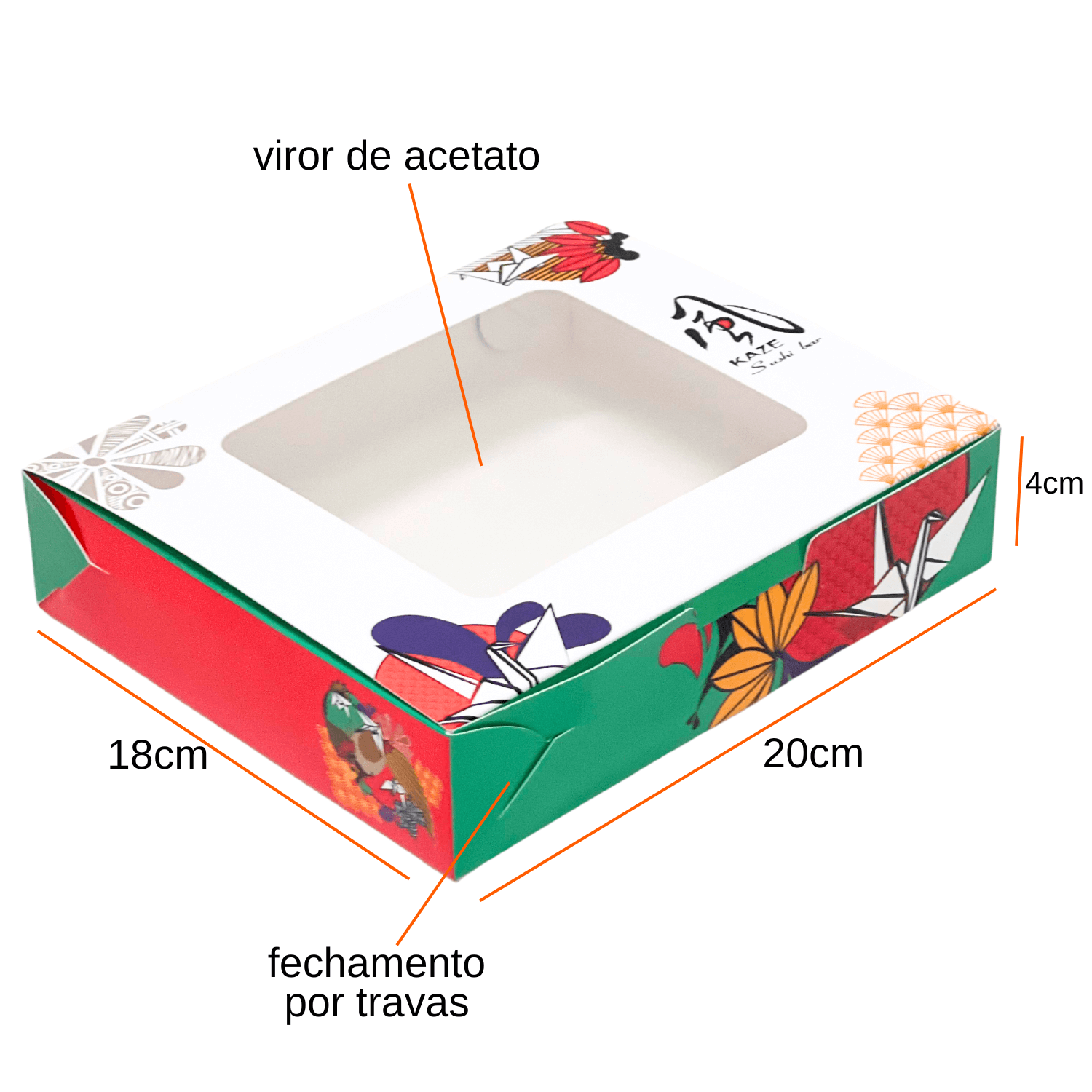 Embalagem Caixa sushi, sashimi e combinados M (20 x 18 x 4 cm) Laminada Personalizado
