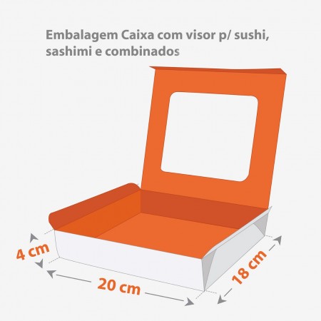 Embalagem Caixa sushi, sashimi e combinados M (20 x 18 x 4 cm) Laminada Personalizado