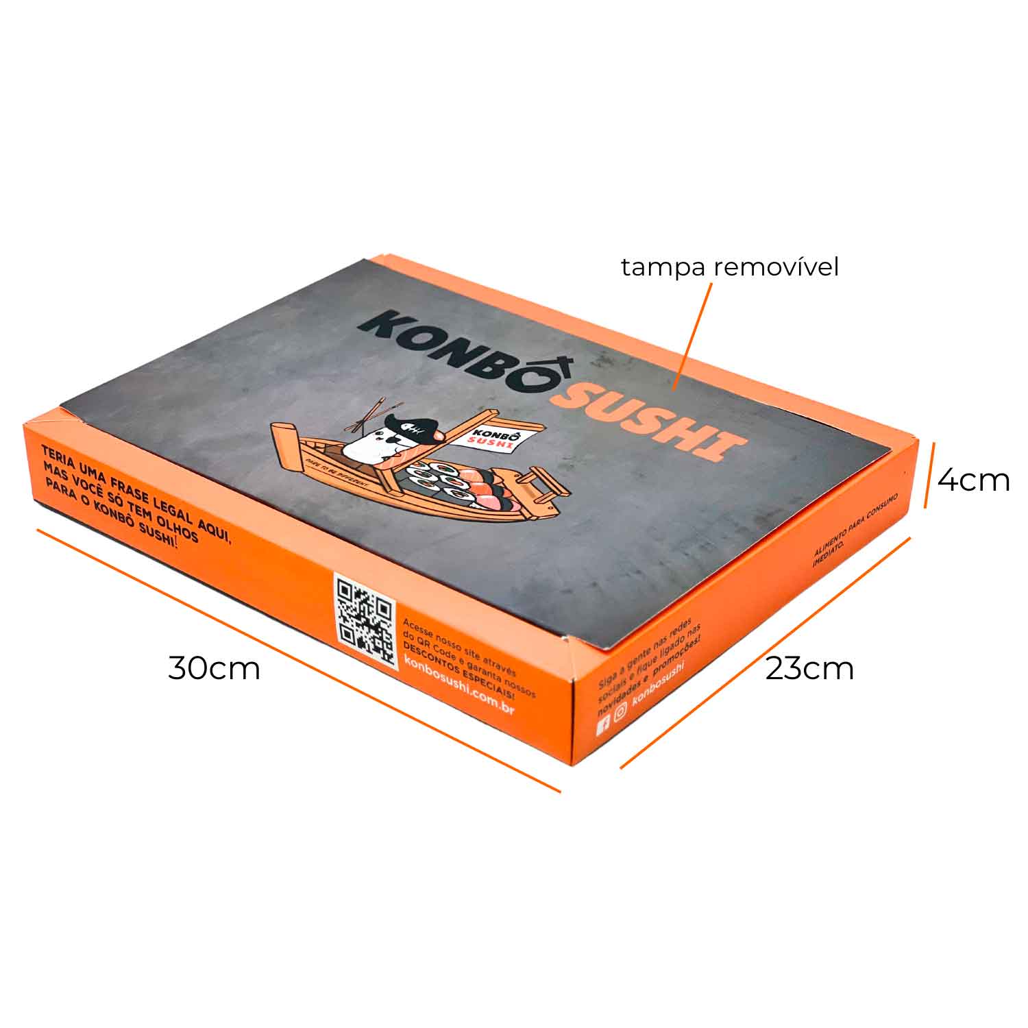 Embalagem p/ sushi, sashimi e combinados (30 x 23 x 4 cm) c/ Berço e Tampa removivel Personalizado