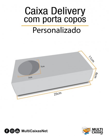 Caixa Delivery c/ suporte p/ copo ou Pote (25 x 11 x 6 cm) Personalizada