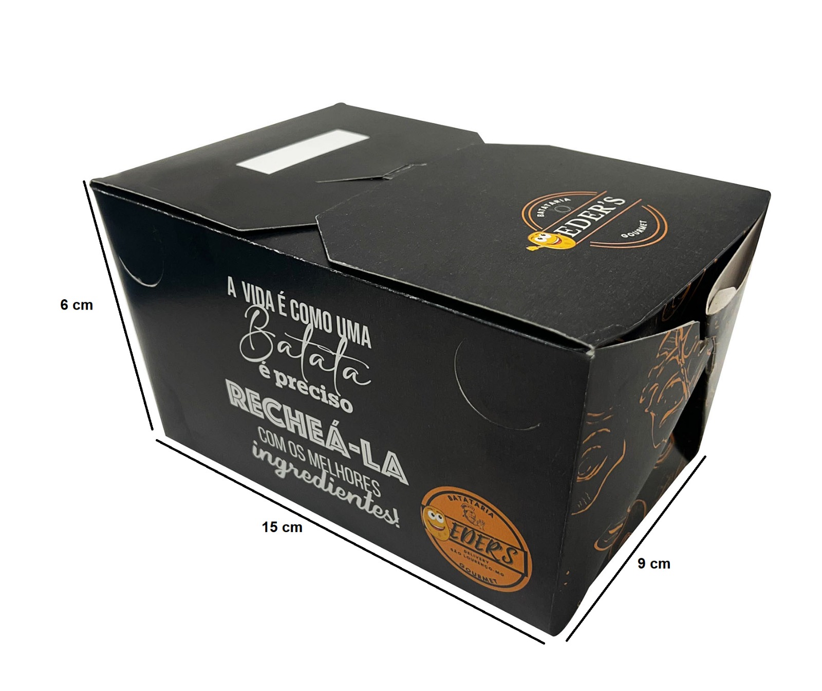 Embalagem Delivery p/ Batata Recheada Antivazamento (15 x 9 x 6cm) Personalizada