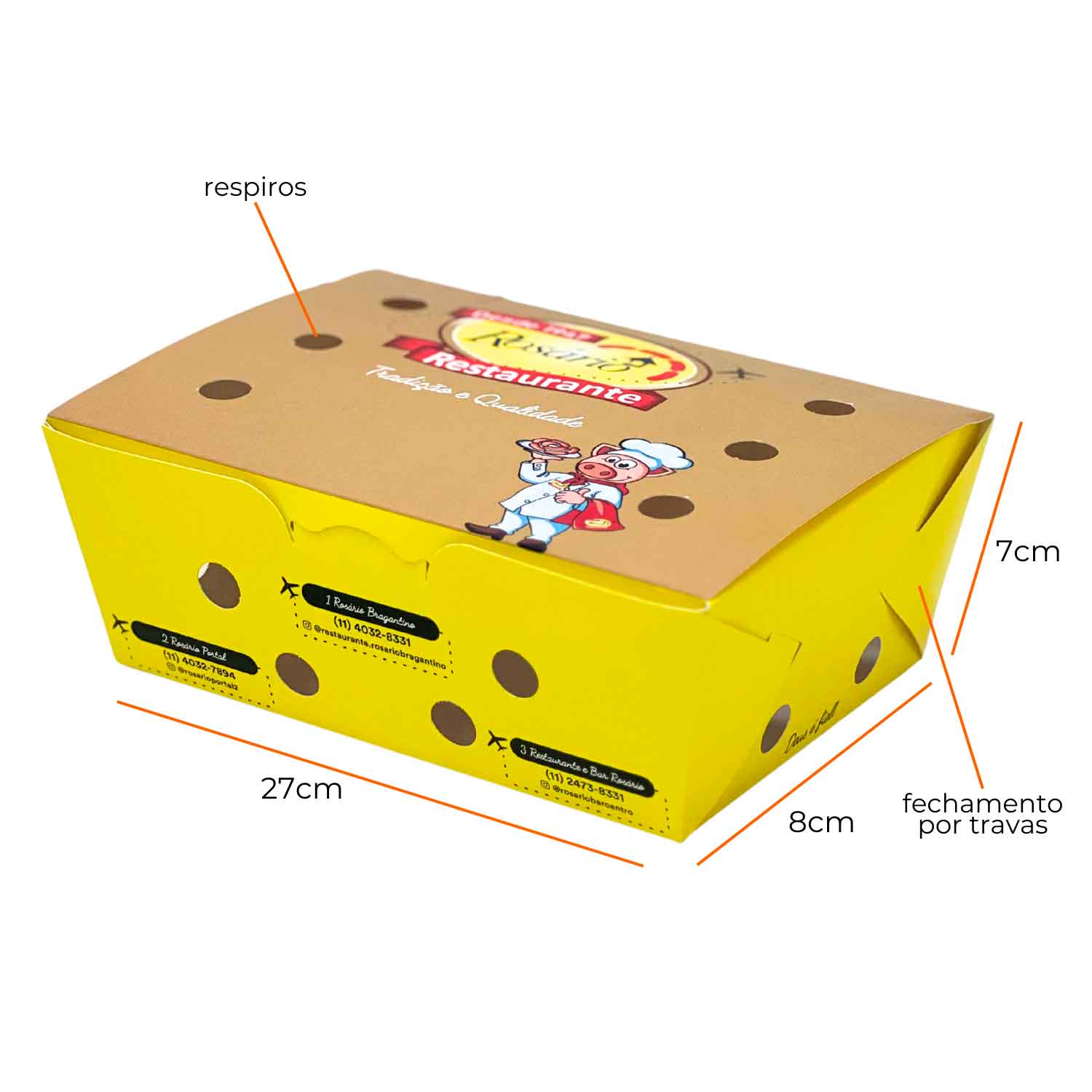 Embalagem p/ fritas e porções Delivery c/ respiro (27 x 8 x 7 cm) - Personalizada