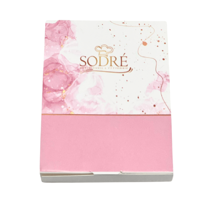 Cinta e caixa decorativa com detalhes em rosa para cookies, ideal para personalização de embalagens em eventos e confeitarias