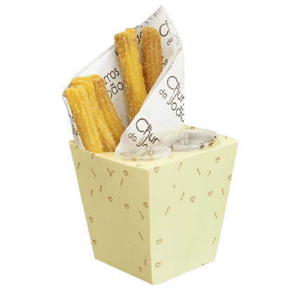 Embalagem para Churros Espanhol c/ 2 Porta Molho (8 x 11,5 x 12 cm) Personalizada