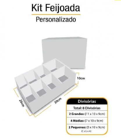 Mockup da embalagem Feijoada com medidas e especificações detalhadas.