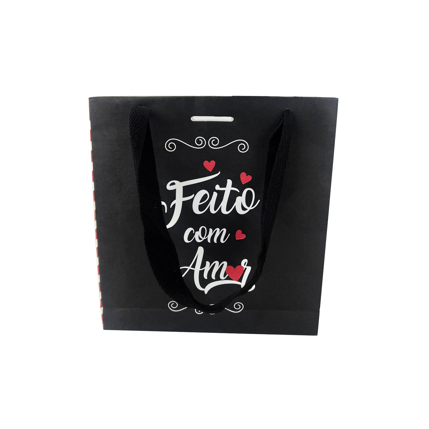 Sacola Offset (17 x 4 x 17 cm) c/ alça Feito com Amor - 50 unidades